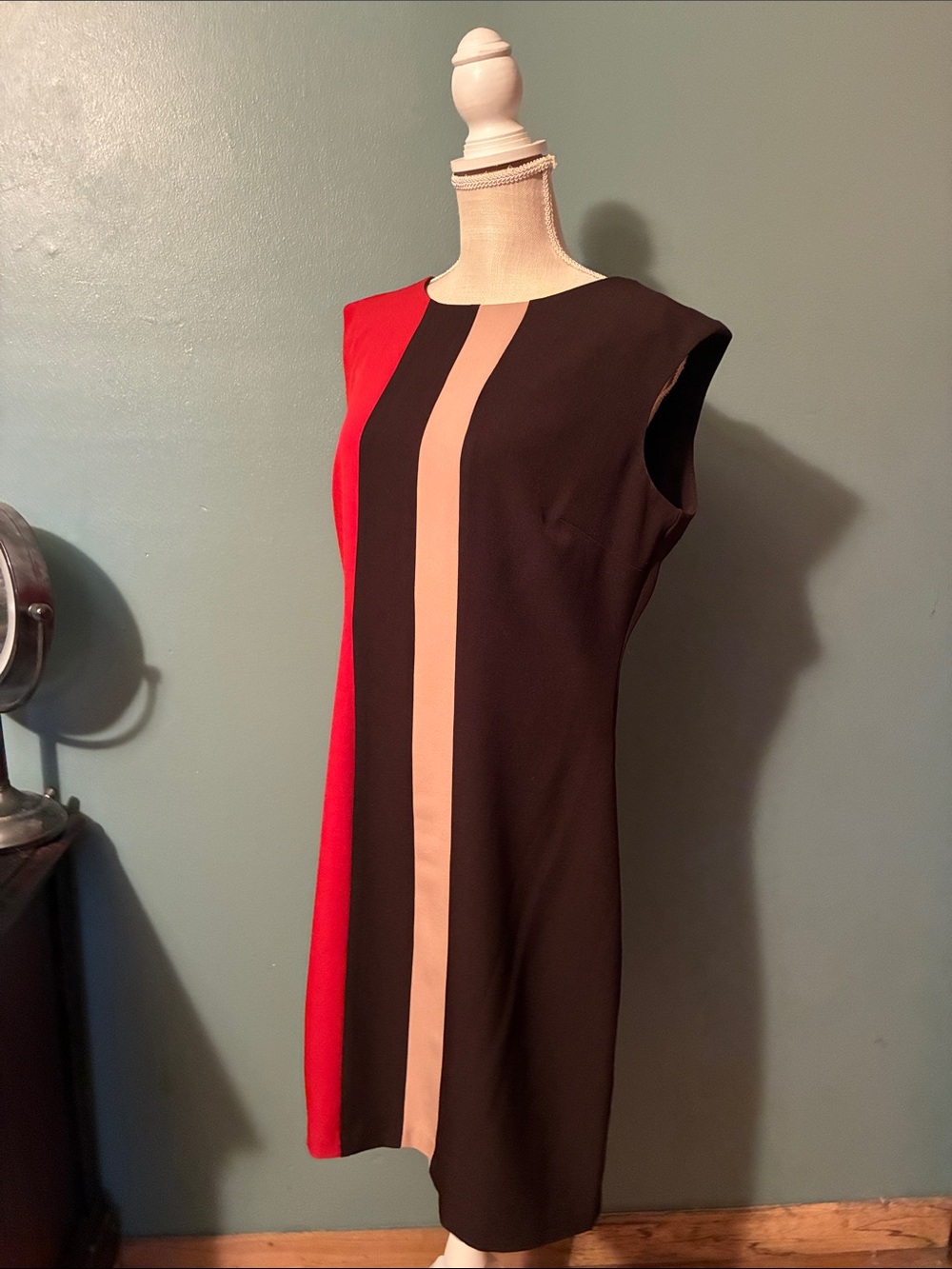 madison leigh Red, Black & Blush Vertical Colorblock Midi Dress